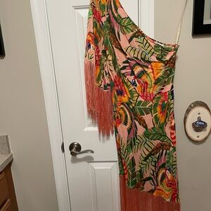 Large FARMRio off the shoulder elegant dress wore one time to a wedding.